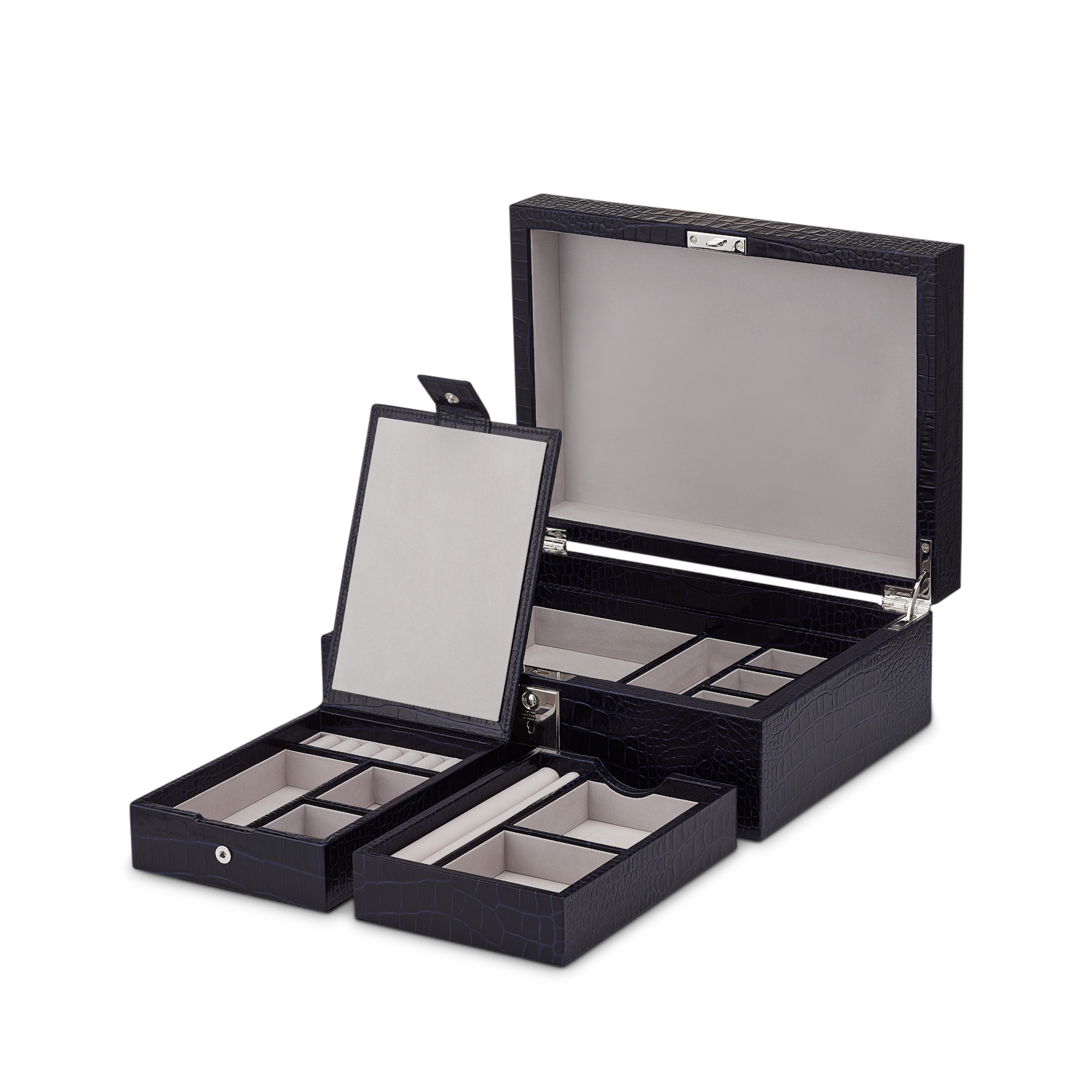 Jewellery Box with Travel Tray in Mara - Navy