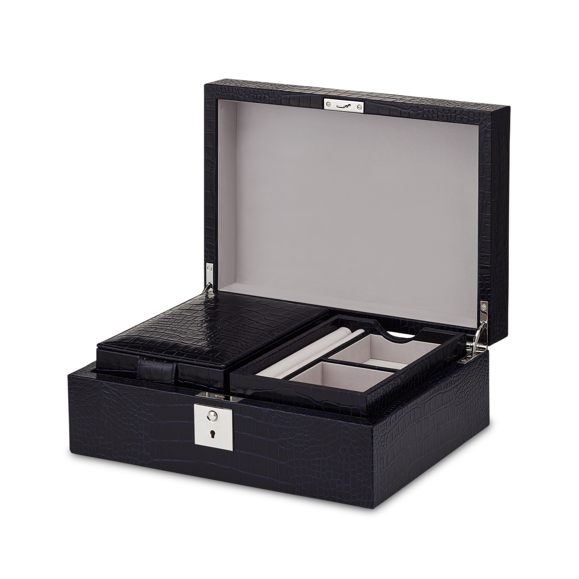 Jewellery Box with Travel Tray in Mara - Navy