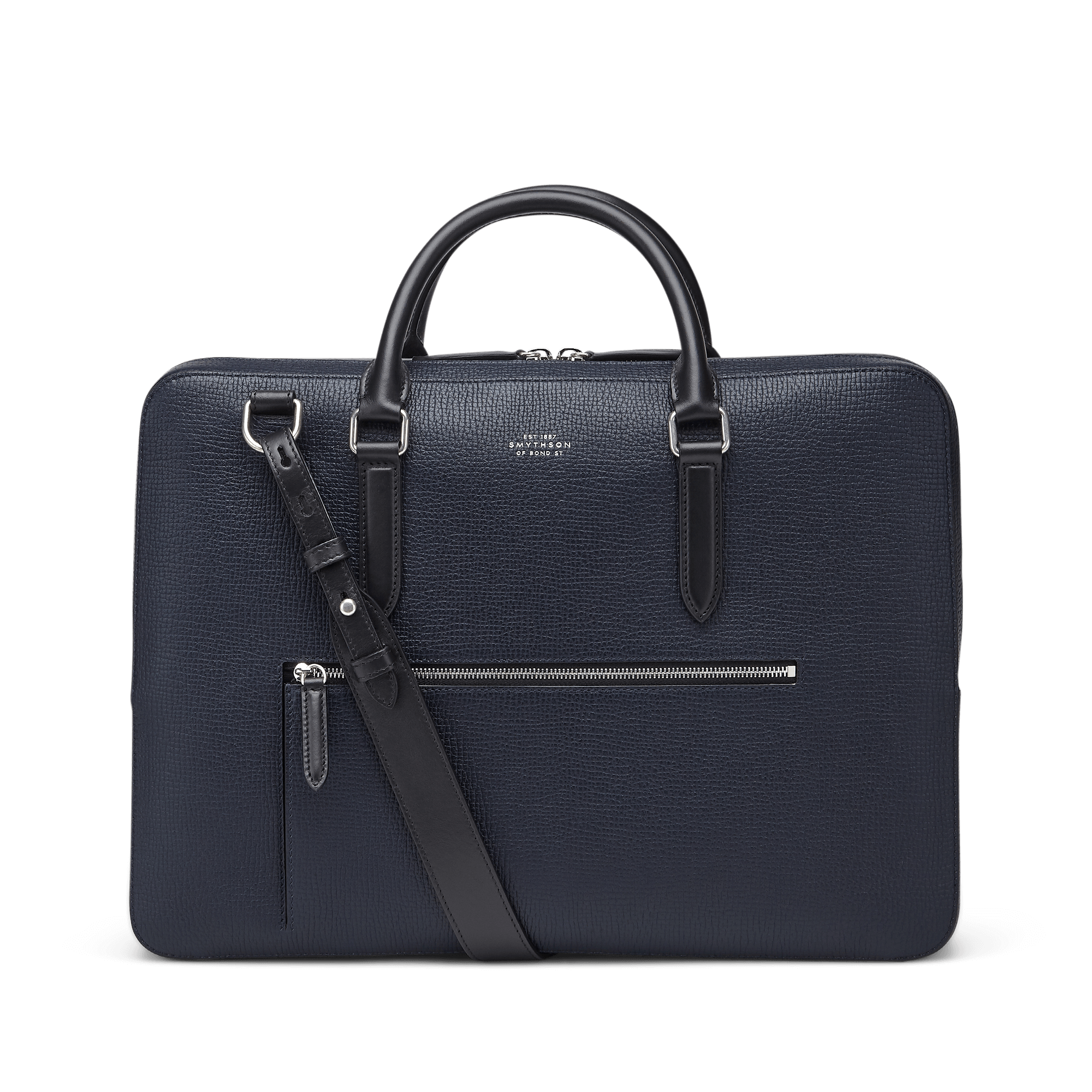 Large Briefcase with Zip Front in Ludlow - Navy