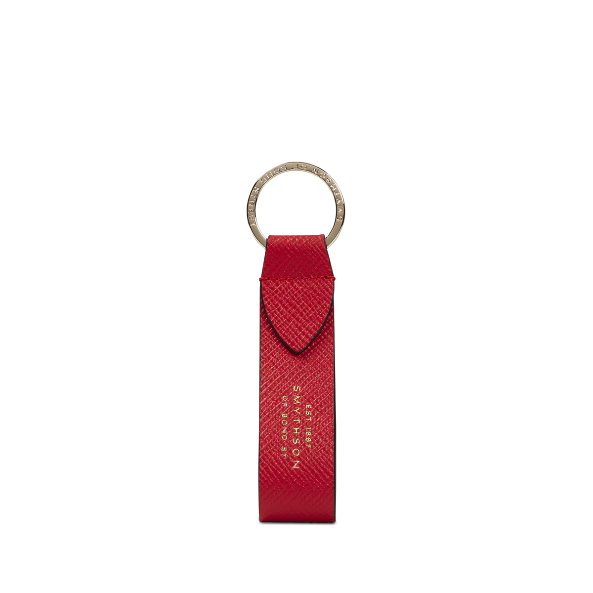 Keyring with Leather Strap in Panama in Scarlet Red | Smythson