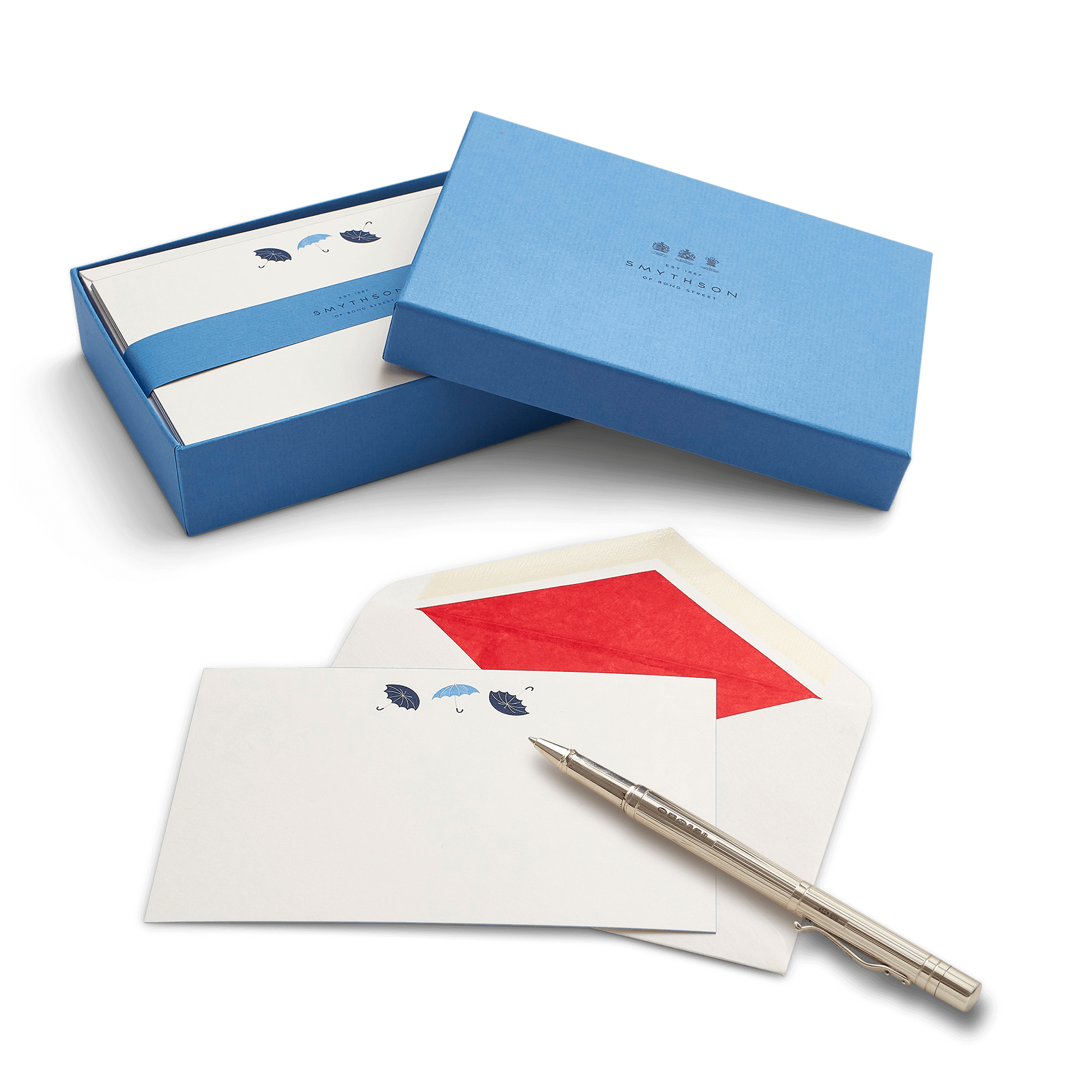British Umbrellas Motif Correspondence Cards - White