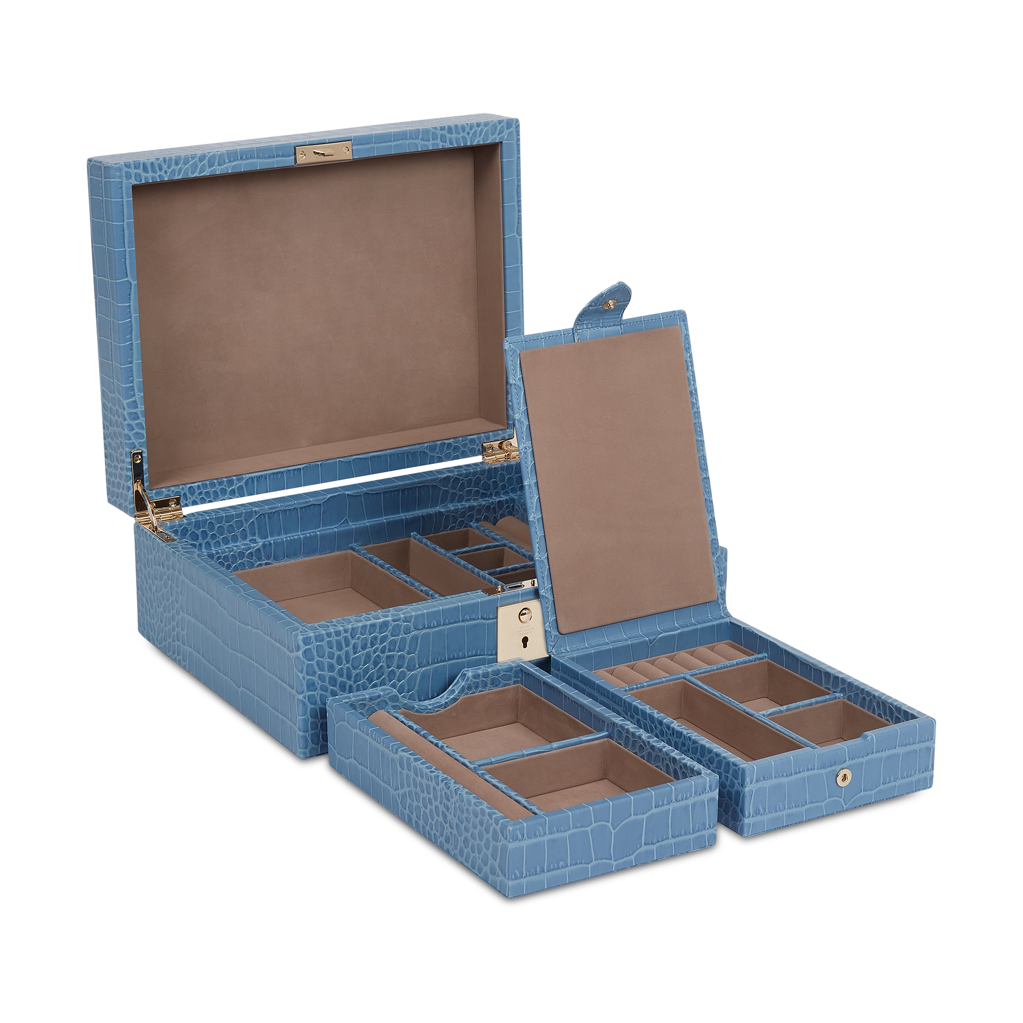 Jewellery Box with Travel Tray in Mara - Nile Blue