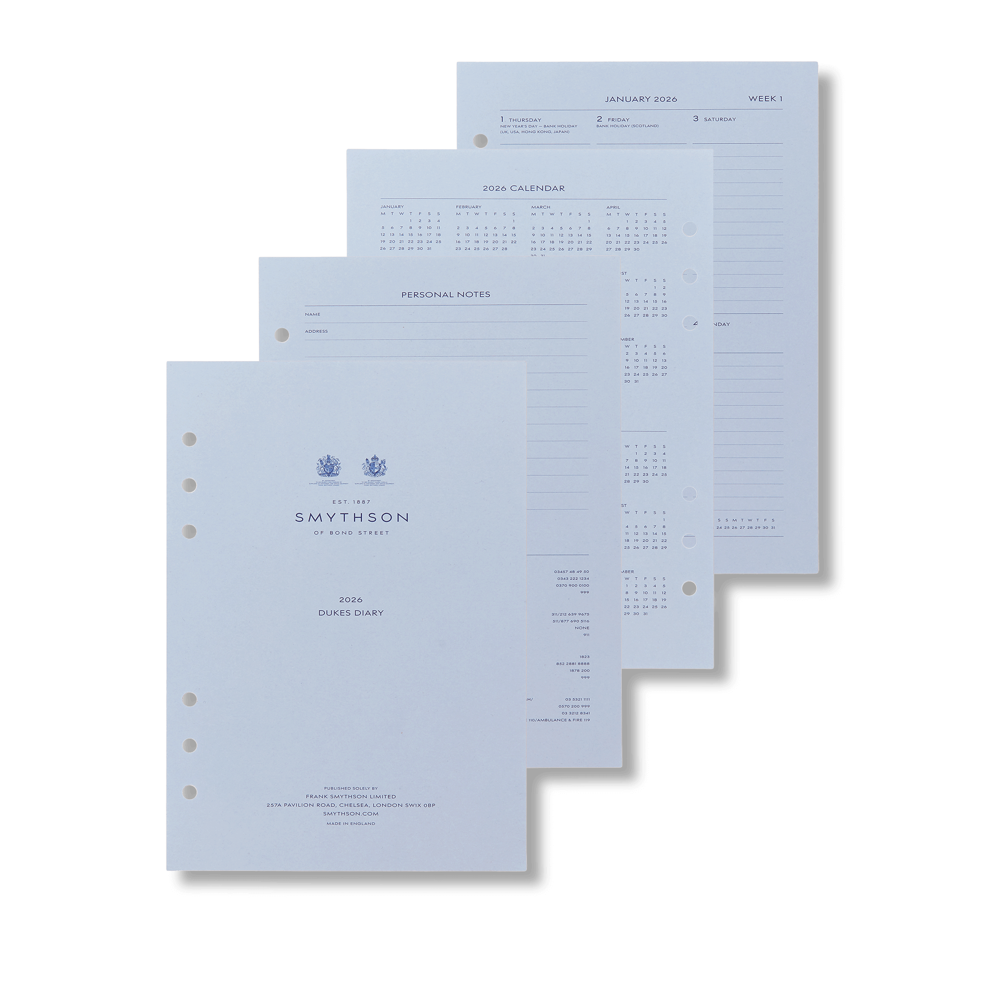 2026 Dukes Weekly Diary refill - Pale Blue