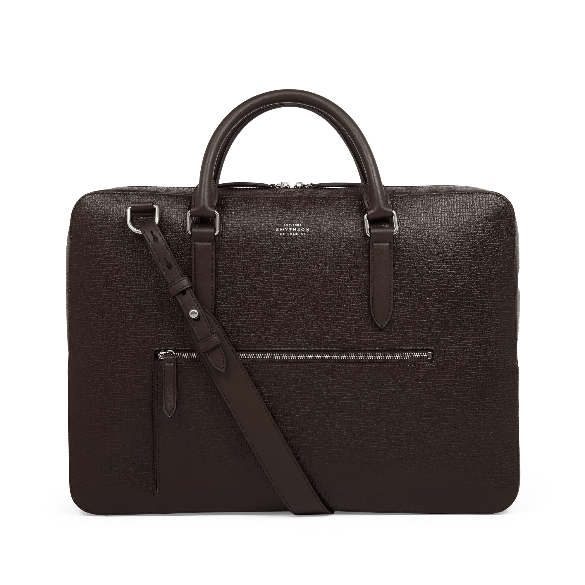 Slim Briefcase with Zip Front in Ludlow - Dark Brown