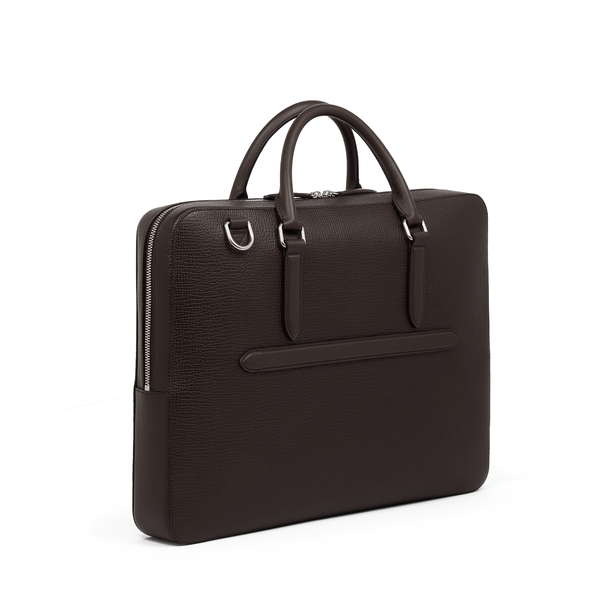 Slim Briefcase with Zip Front in Ludlow - Dark Brown