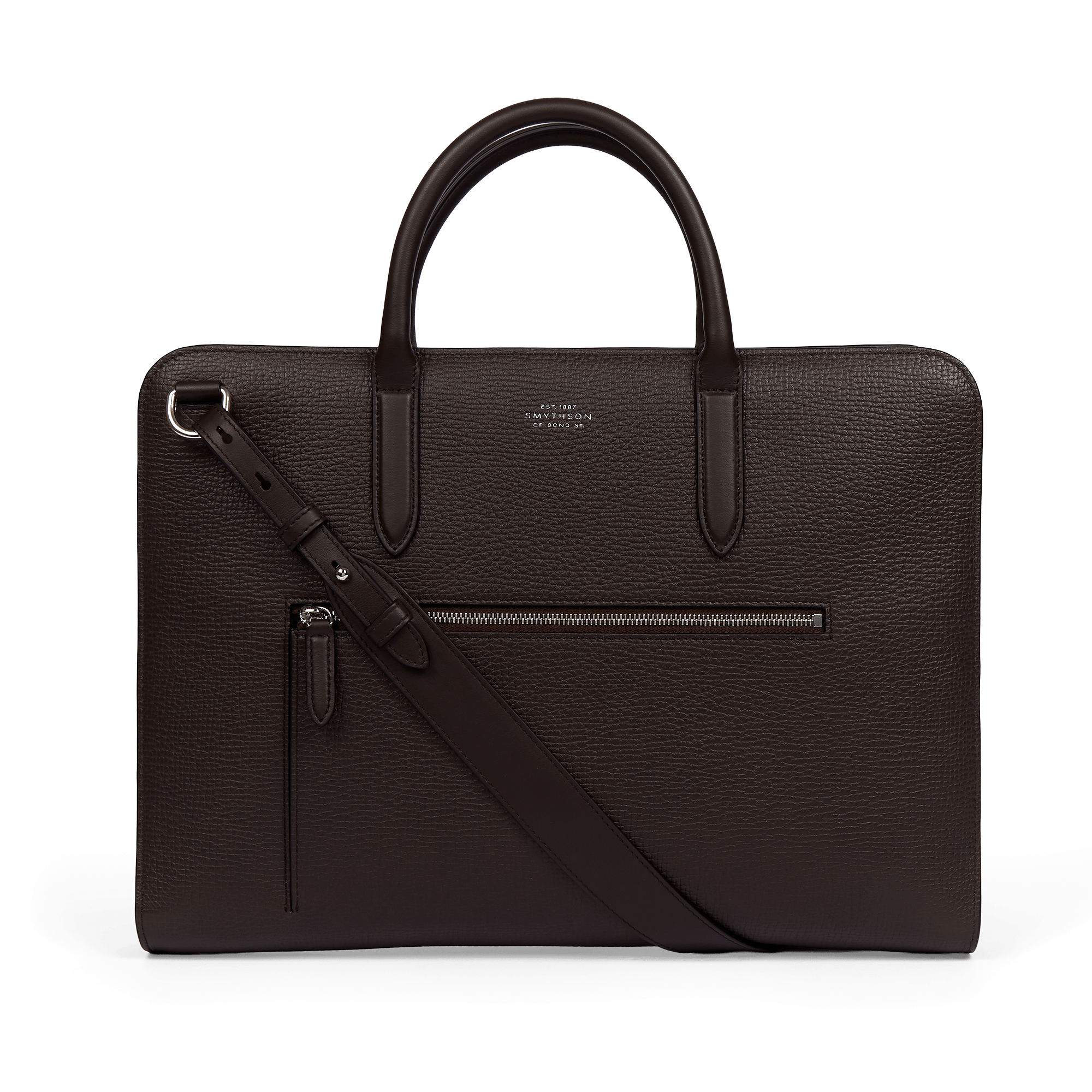 Ultra Slim Briefcase with Zip Front in Ludlow - Dark Brown