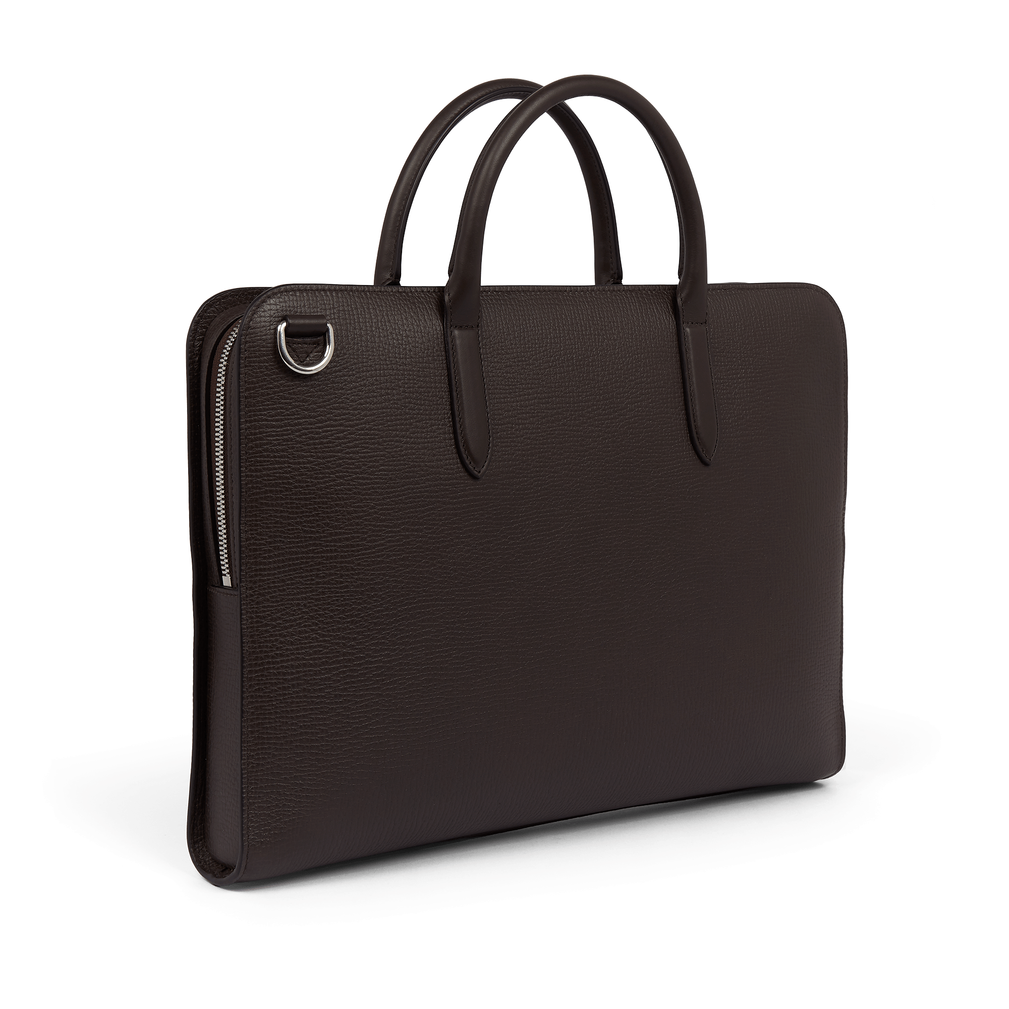 Ultra Slim Briefcase with Zip Front in Ludlow - Dark Brown