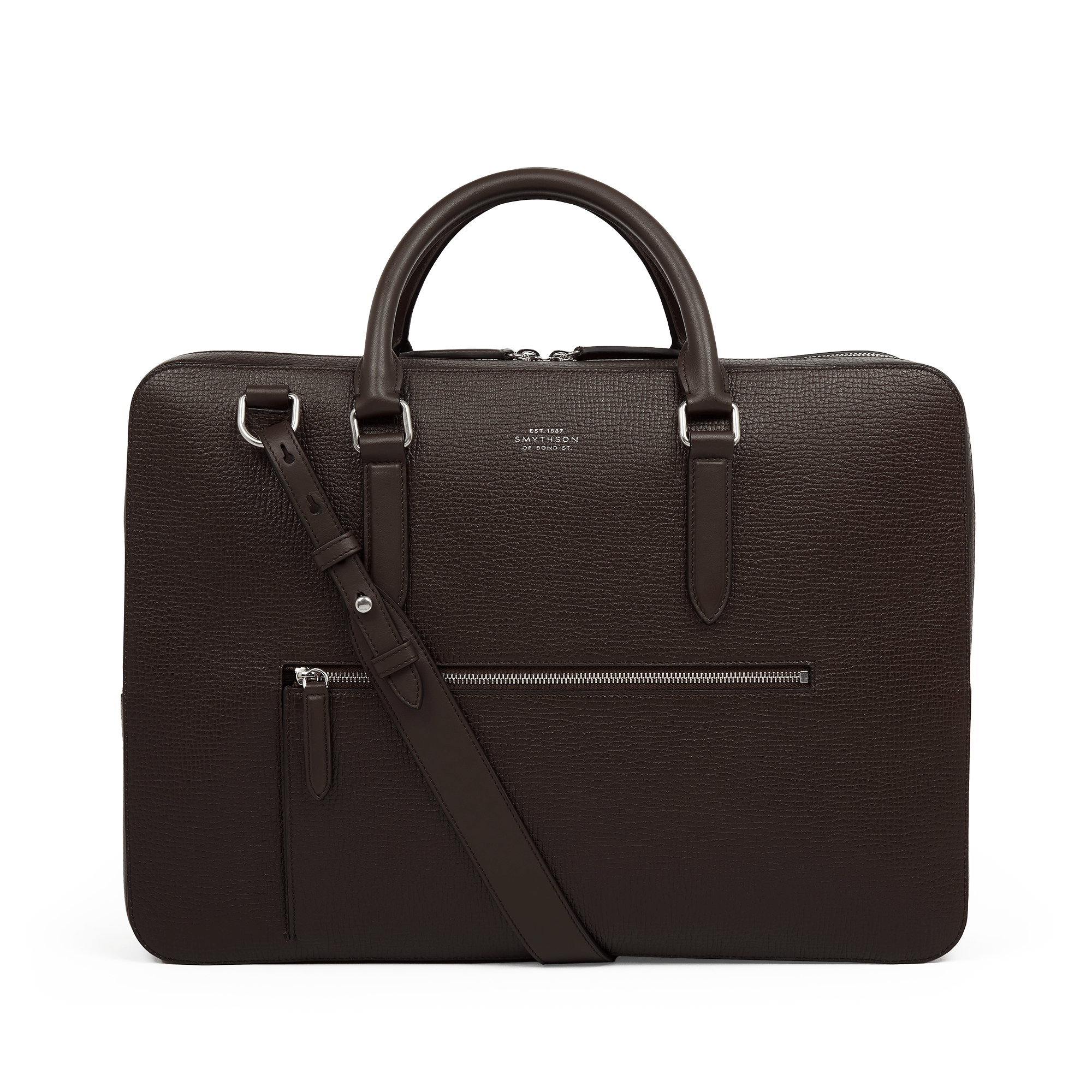 Large Briefcase with Zip Front in Ludlow - Dark Brown