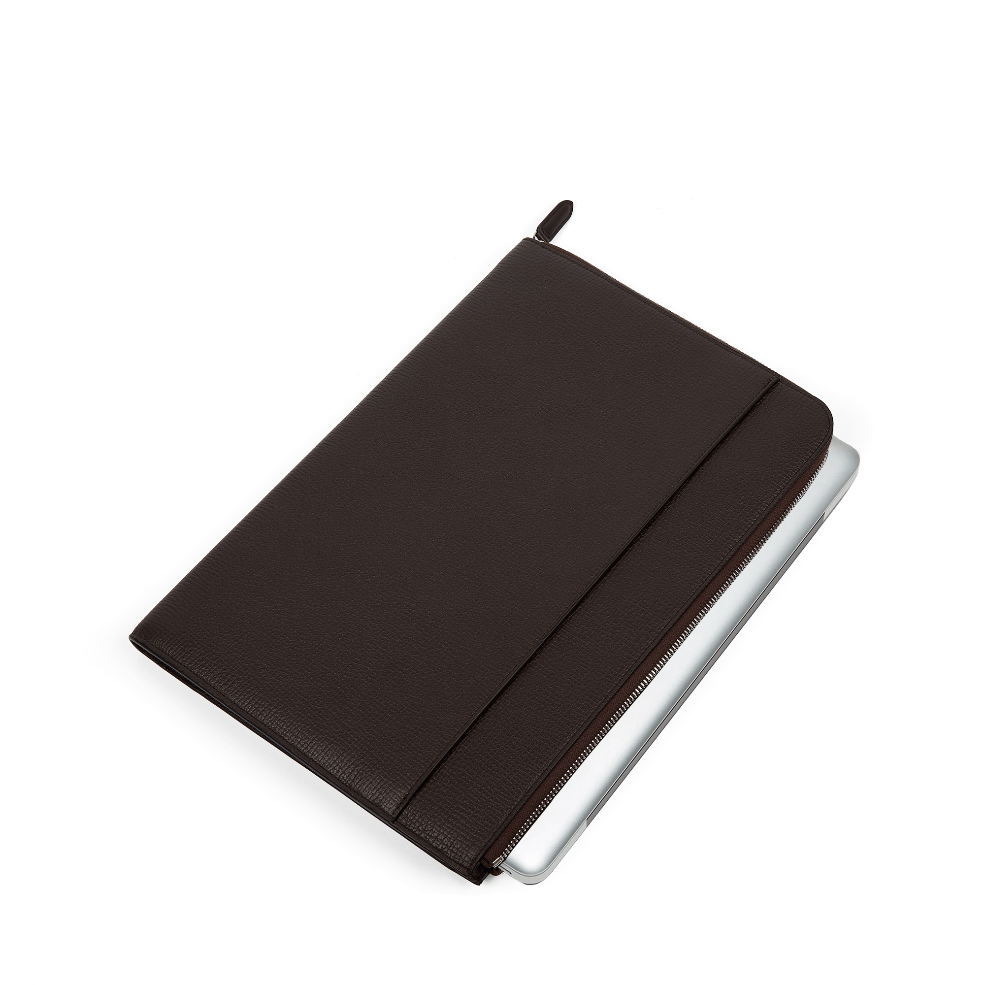 Small Laptop Case With Zip in Ludlow - Dark Brown