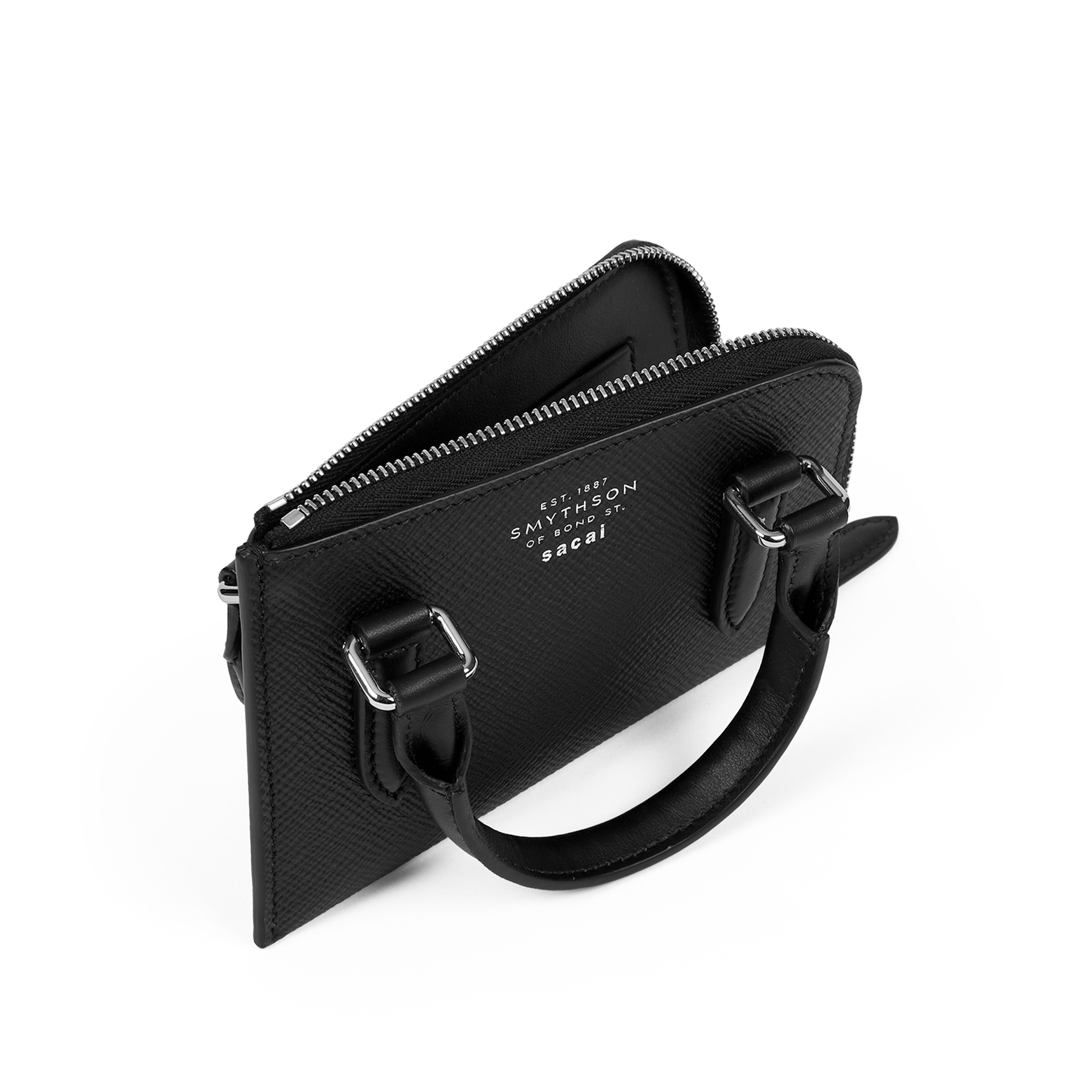 Smythson x sacai Small Flat Pouch in Panama - Sacai Black