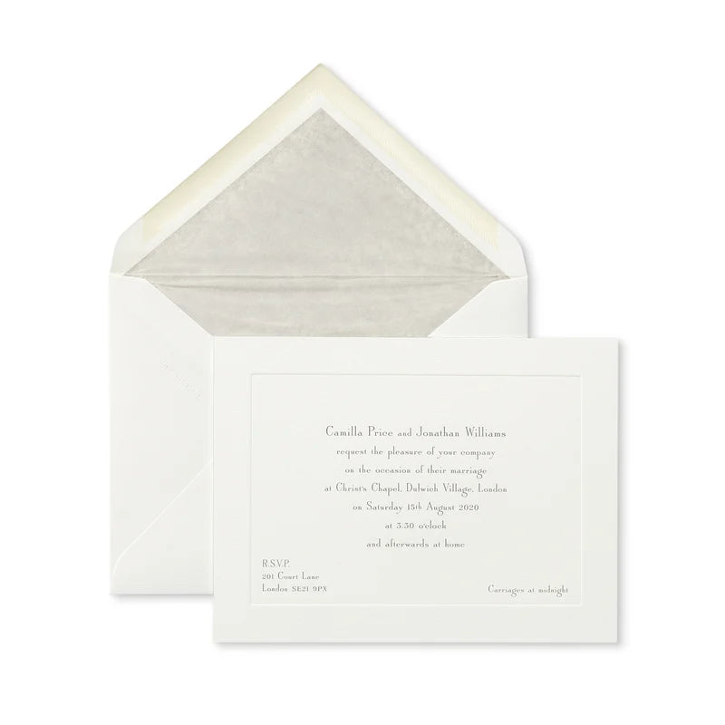 Personalised Landscape Wedding Invitation with Platemark - White