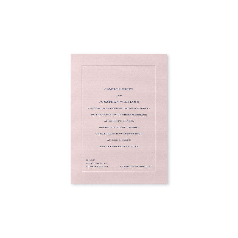 Personalised Portrait Folded Wedding Invitation with Platemark