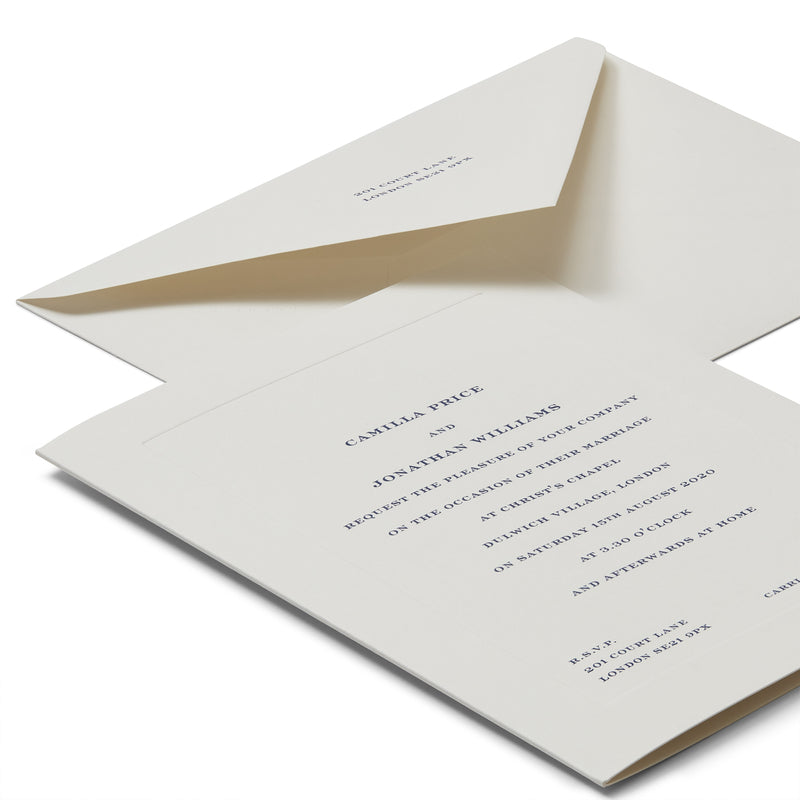 Personalised Portrait Folded Wedding Invitation with Platemark