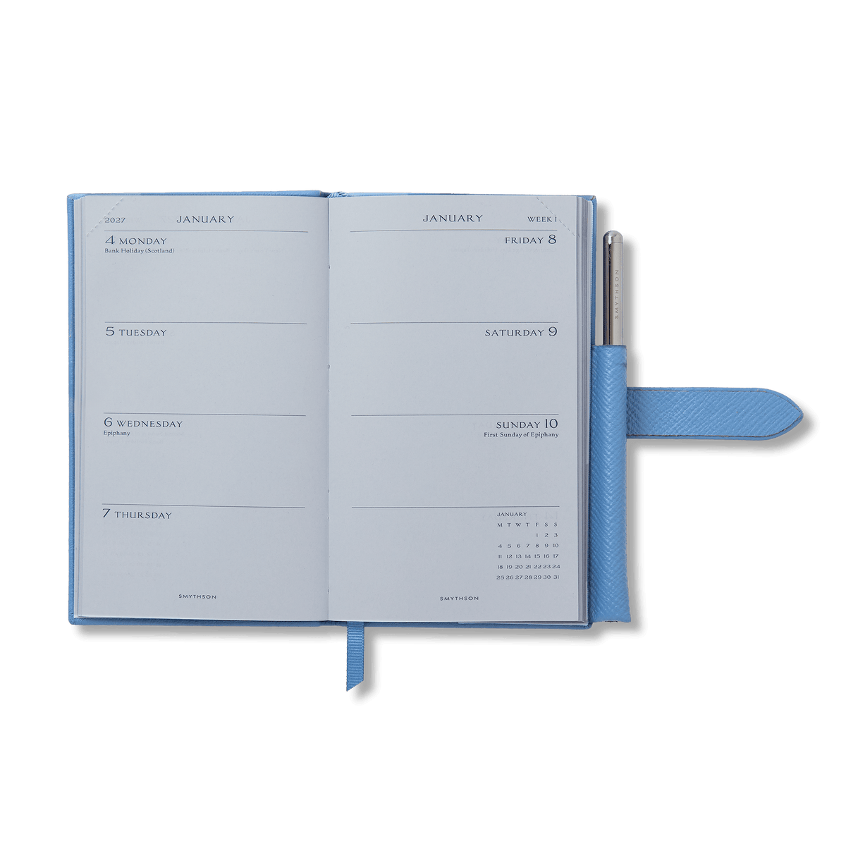 2027 Panama Weekly Diary with Pencil in Nile Blue | Smythson International