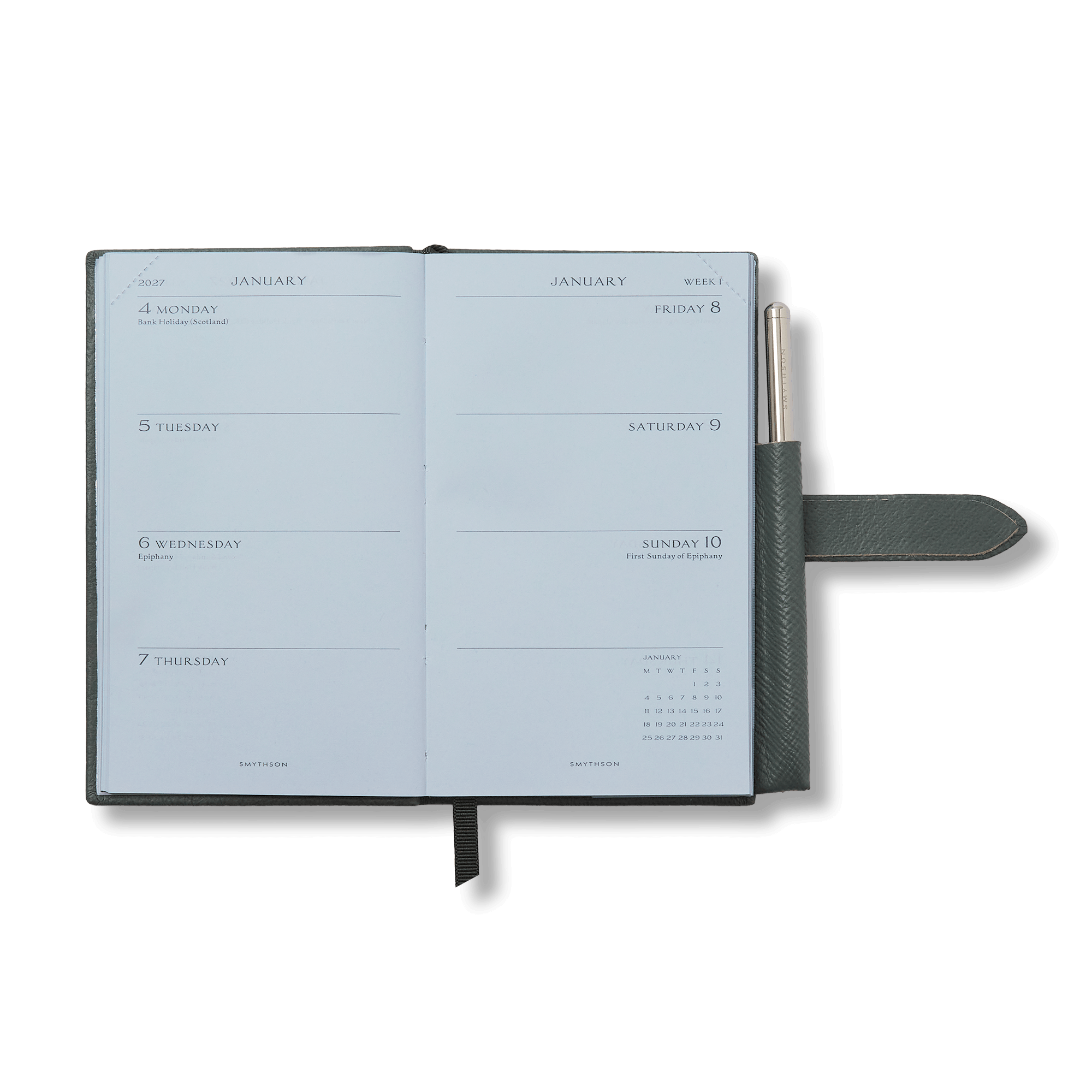 2027 Panama Weekly Diary with Pencil - Slate Green