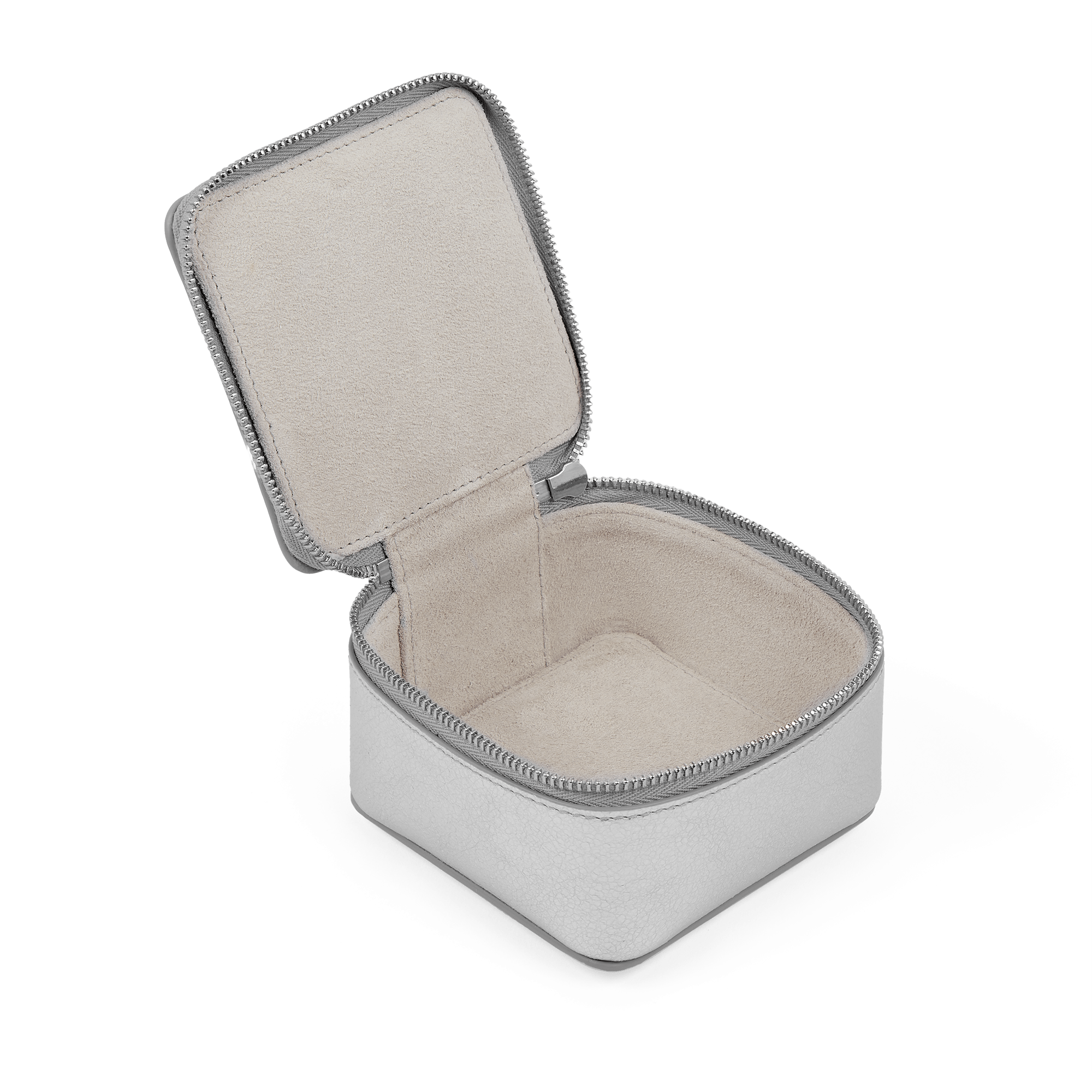 Medium Square Trinket Case in Metallic Leather - Silver