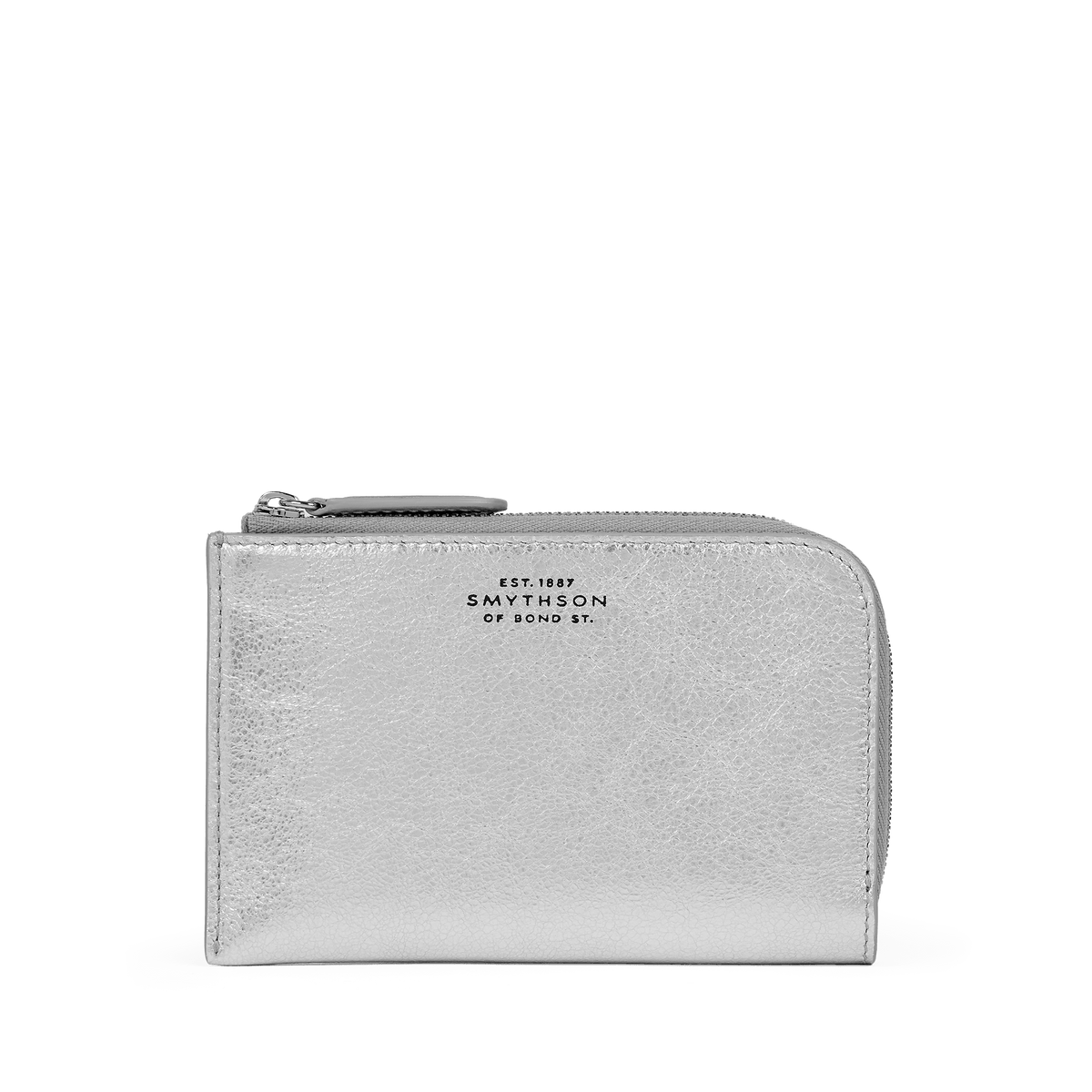 Small Flat Pouch in Metallic Leather in Silver | Smythson Europe