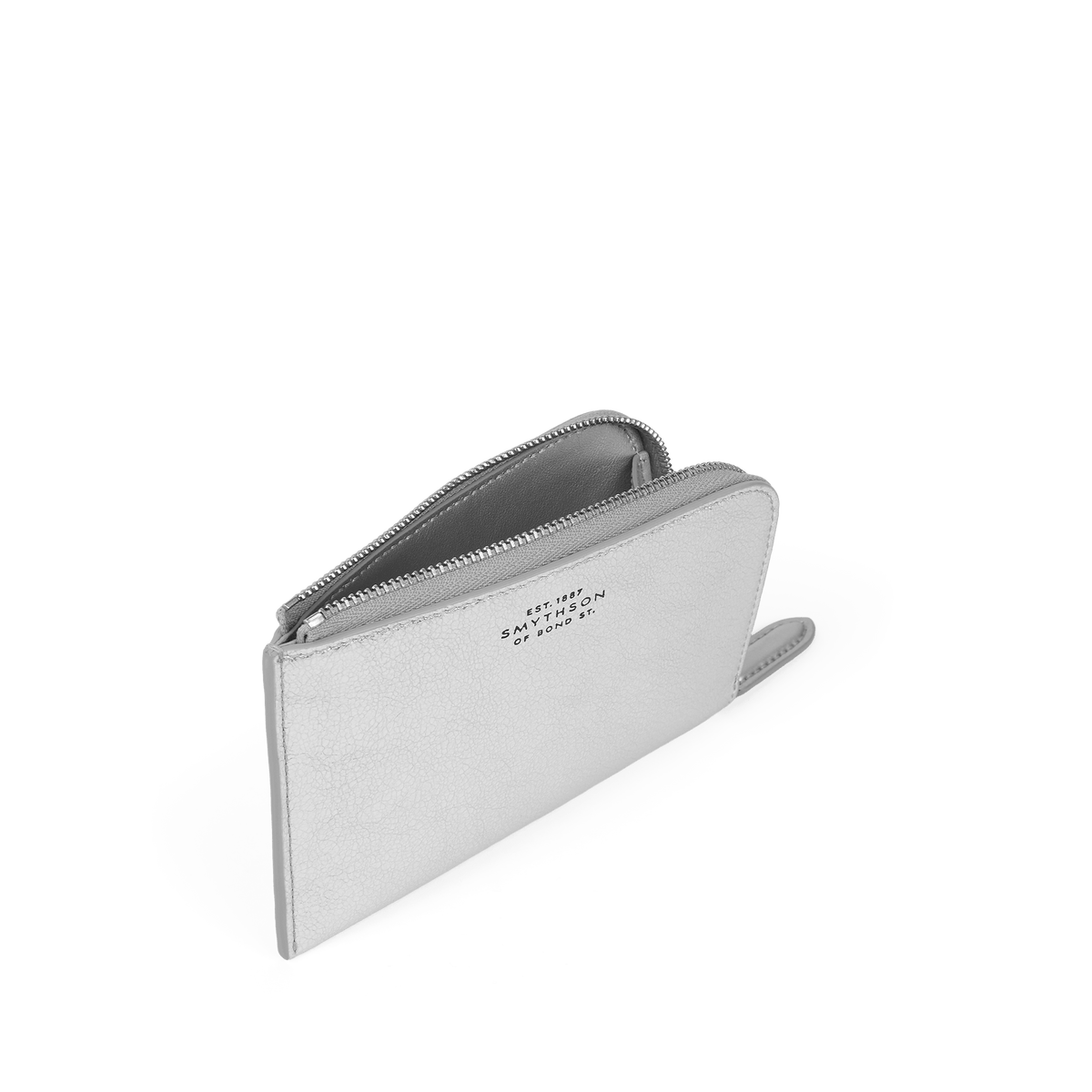 Small Flat Pouch in Metallic Leather in Silver | Smythson Europe