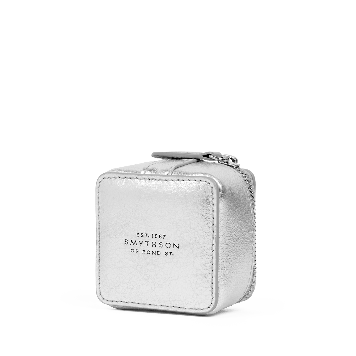 Small Square Trinket Case in Metallic Leather in Silver | Smythson