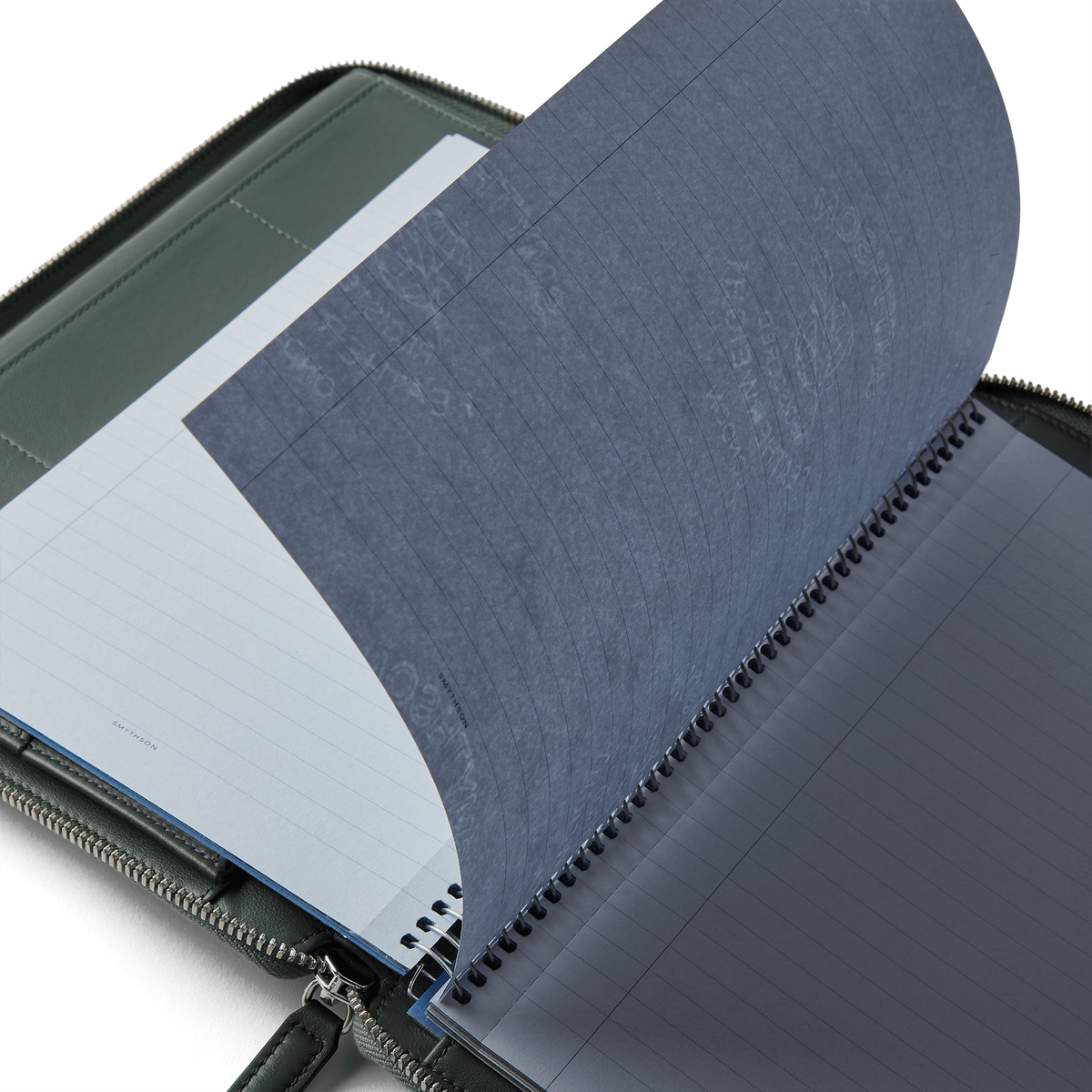 A5 Writing Folder with Zip in Panama in Slate Green | Smythson