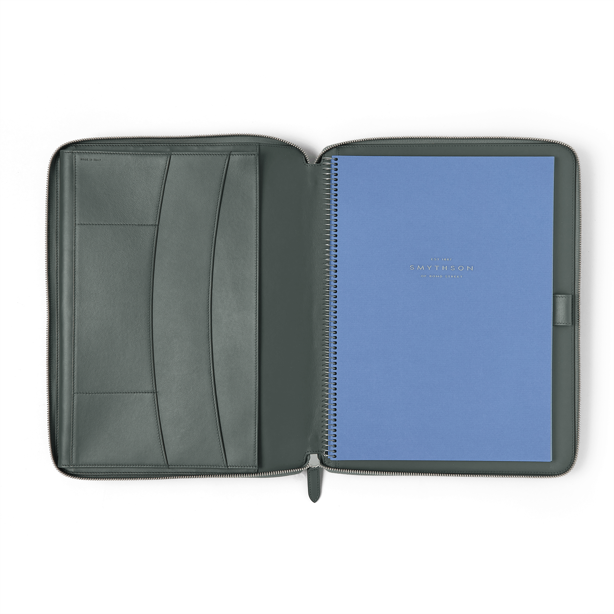 A4 Writing Folder with Zip in Panama - Slate Green