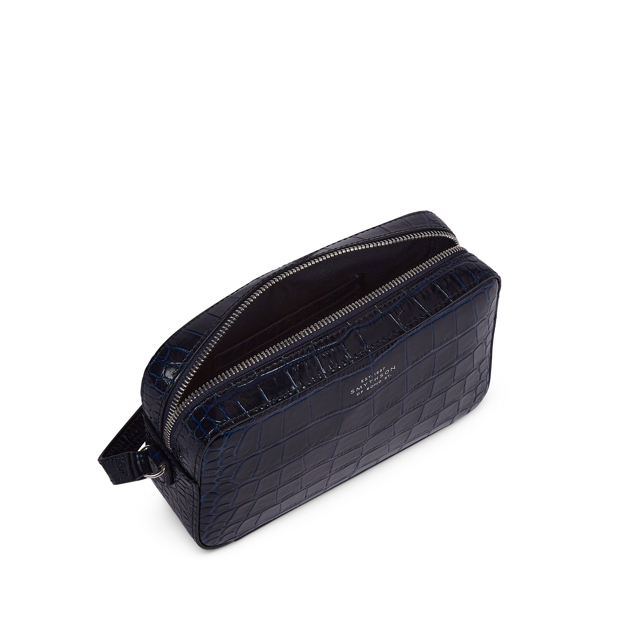 Small Camera Bag in Mara in navy Smythson