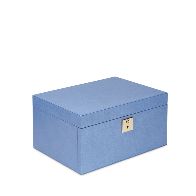 Smythson Panama Leather Lockable Box - Blue