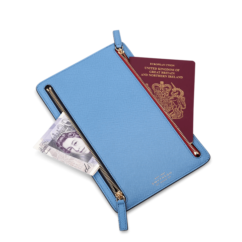 お歳暮 人気 Multi-Zip Case in Panama in nile blue | Smythson 小物