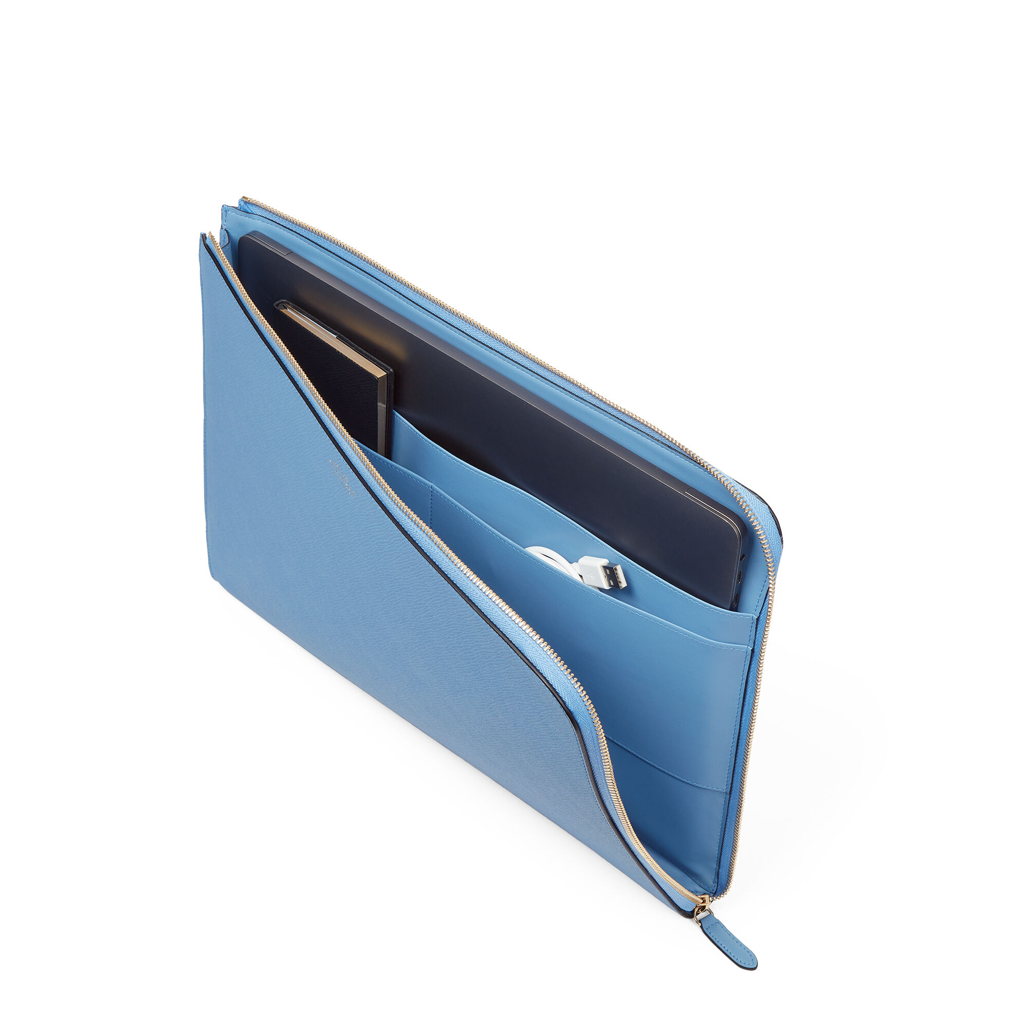 Petit etui pour ordinateur portable en Panama nile blue Smythson