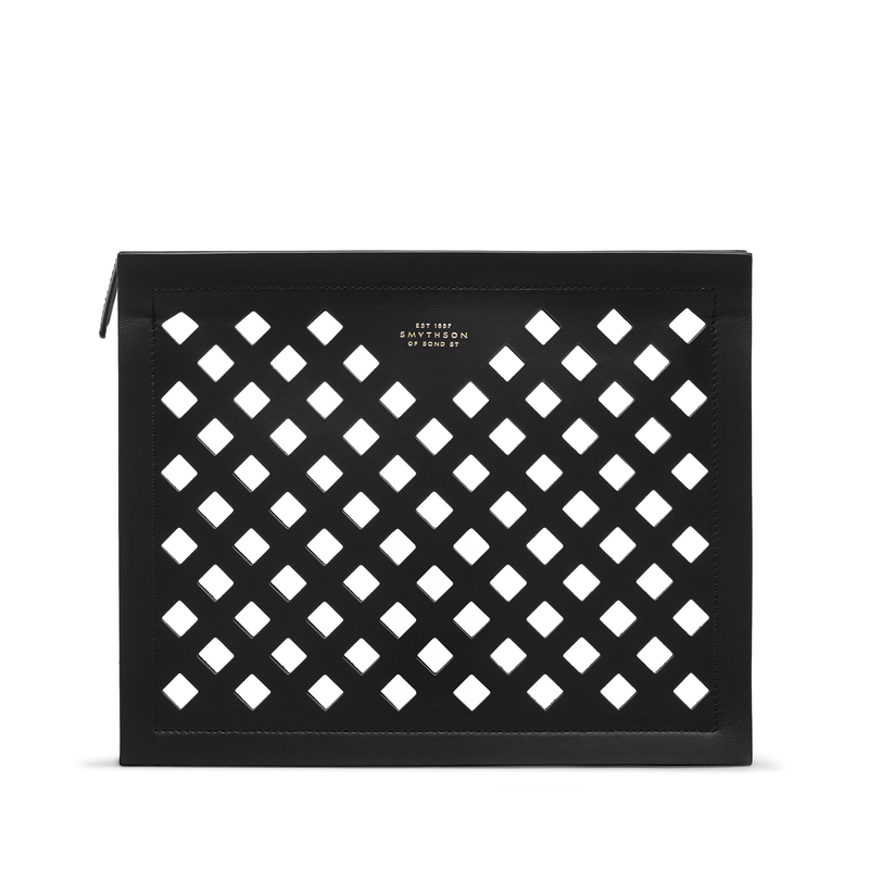 Paper Edge Zip Pouch in Perforated Leather