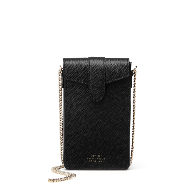 Phone Case with Chain in Panama in black | Smythson
