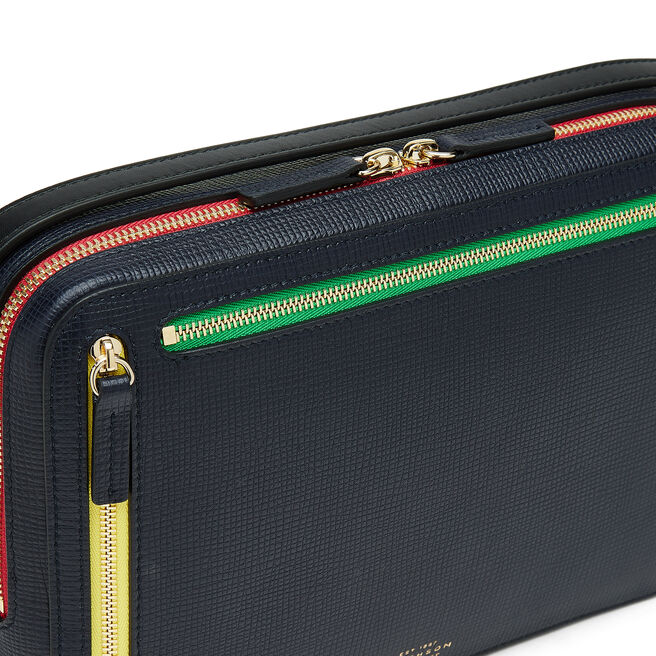 Sliding Strap Zip Crossbody Bag in Crossgrain Leather