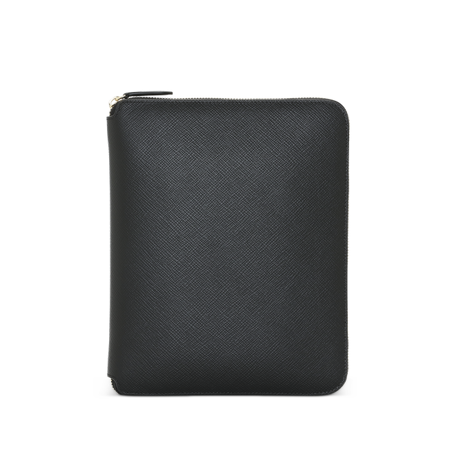 A5 Writing Folder with Zip in Panama in black | Smythson
