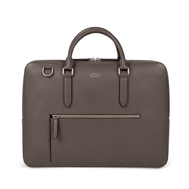Large Briefcase with Zip Front in Ludlow in dark taupe | Smythson