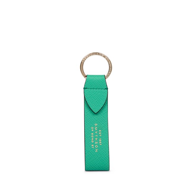 Keyring with Leather Strap in Panama in jade | Smythson
