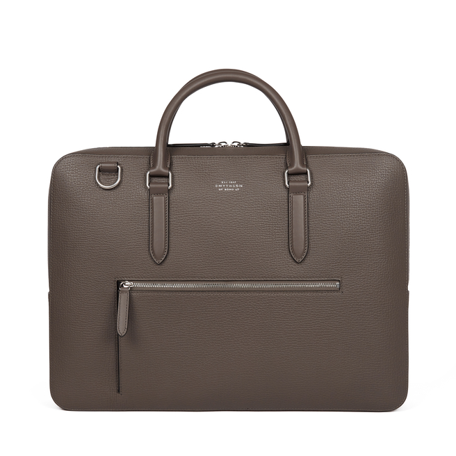 Slim Briefcase with Zip Front in Ludlow in dark taupe | Smythson