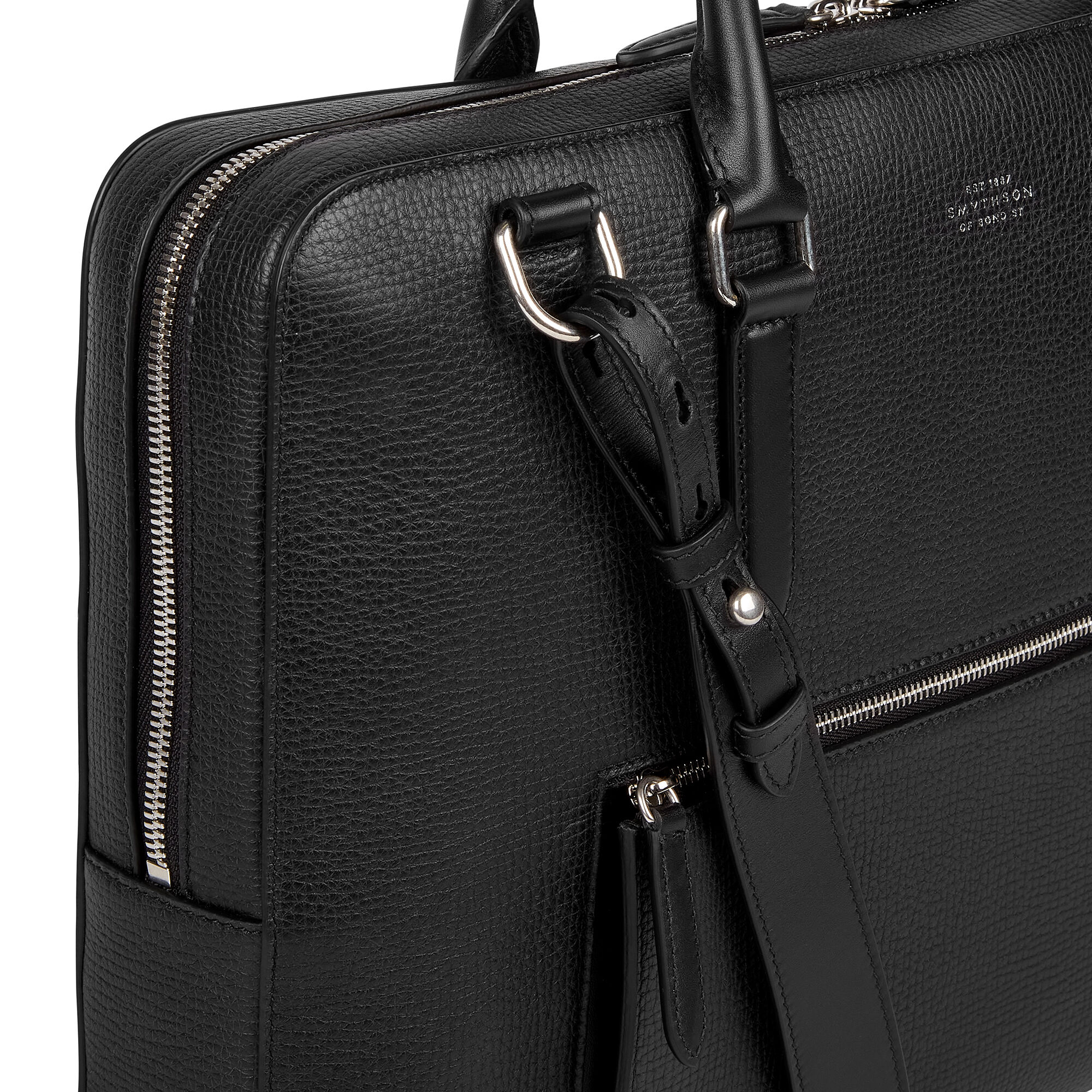 Ludlowレザージップフロントスリムブリーフケース in black | Smythson
