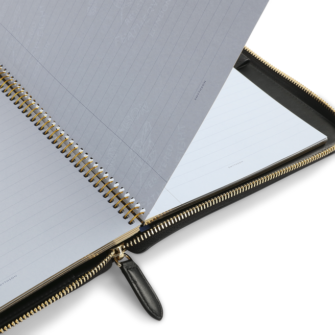 A5 Writing Folder with Zip in Panama in black | Smythson