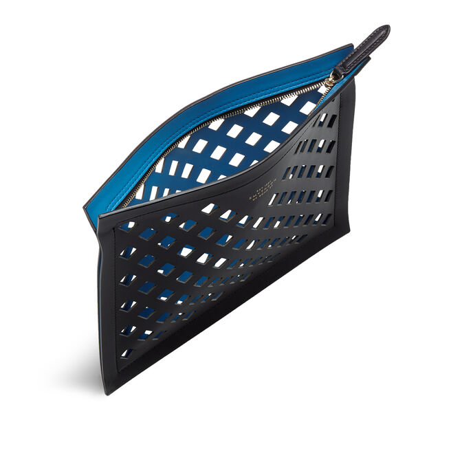 Paper Edge Zip Pouch in Perforated Leather