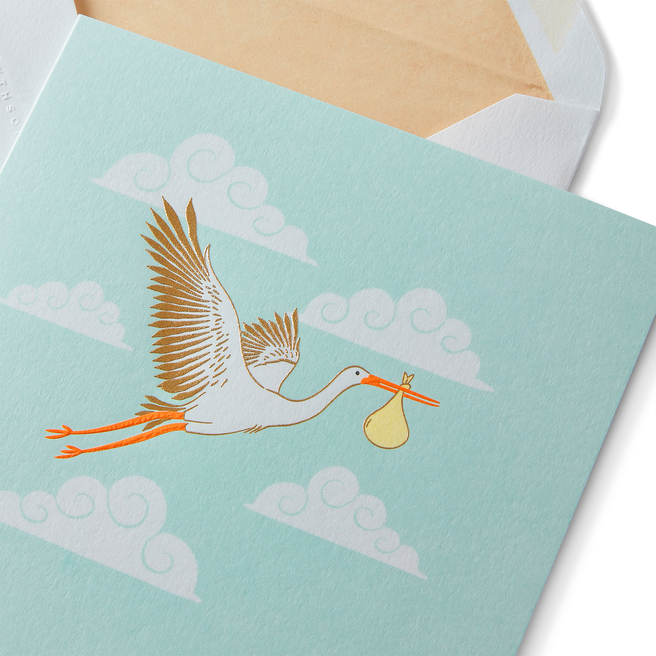 Carte de félicitations pour une naissance motif cigogne