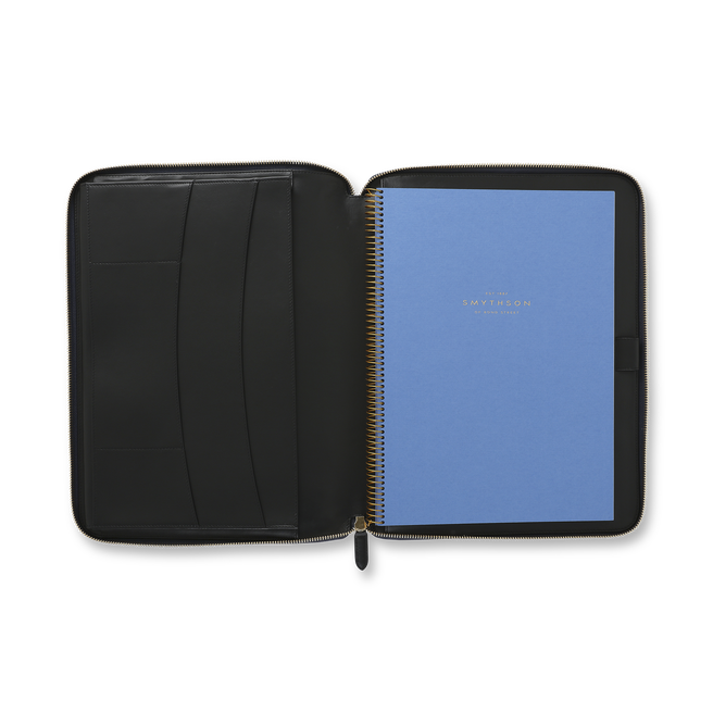 A4 Writing Folder with Zip in Panama in navy | Smythson