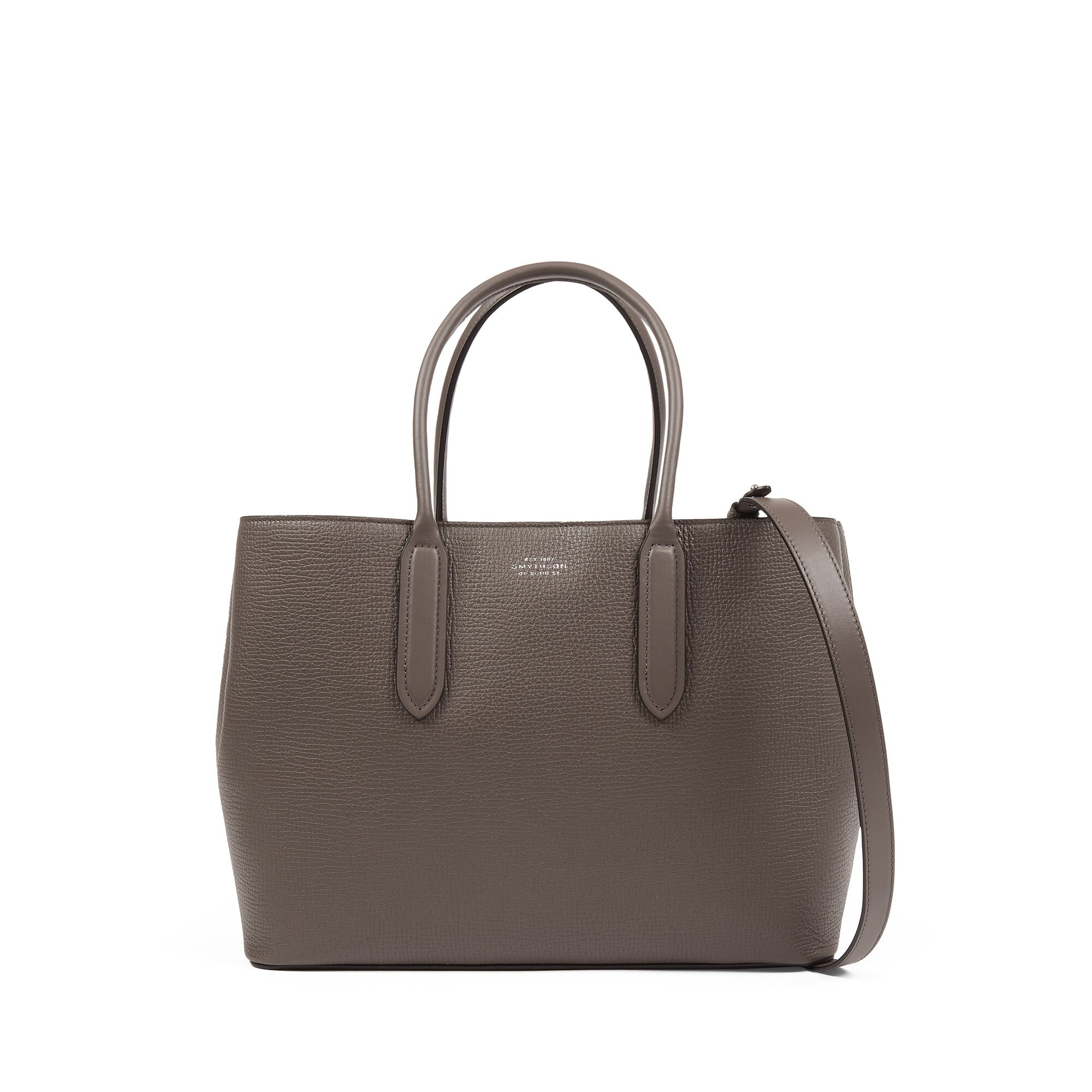 Smythson Small Day Tote Bag with Zip in Ludlow in Dark Taupe