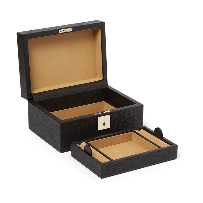 Small Jewellery Box with Tray in Panama in black | Smythson