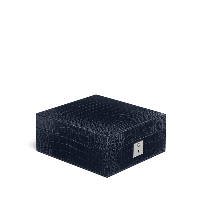 Lockable Watch Box in Mara in navy | Smythson