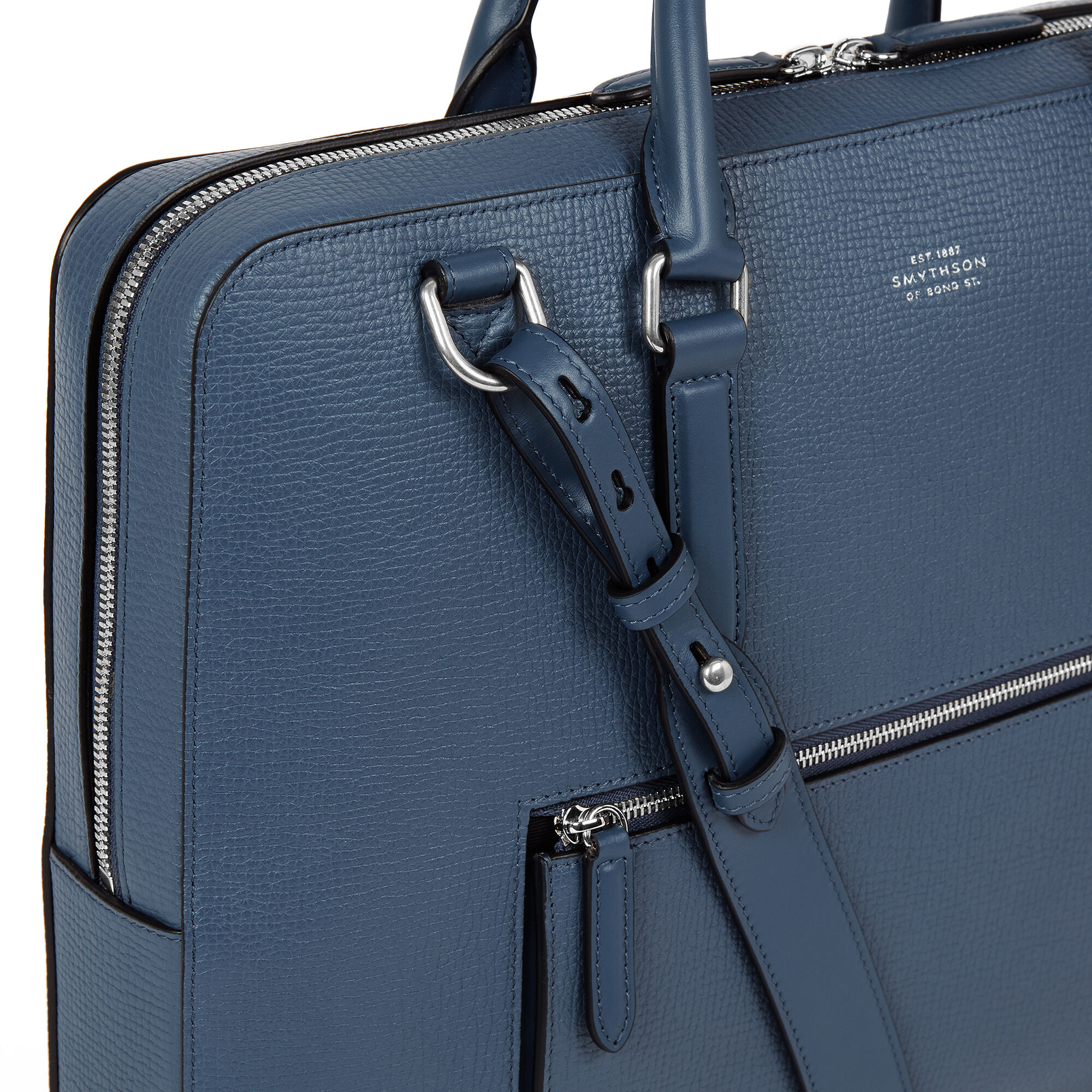 Slim Briefcase with Zip Front in Ludlow in admiral blue Smythson