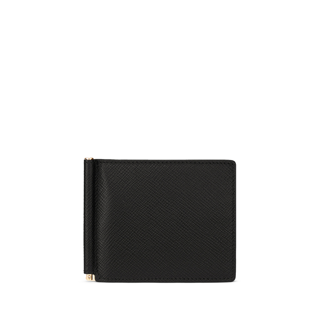 Smythson 6 Card Slot Money Clip Wallet in Panama Black