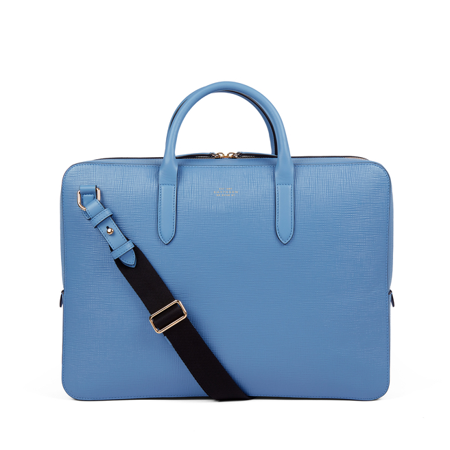 Lightweight Slim Briefcase in Panama in nile blue | Smythson
