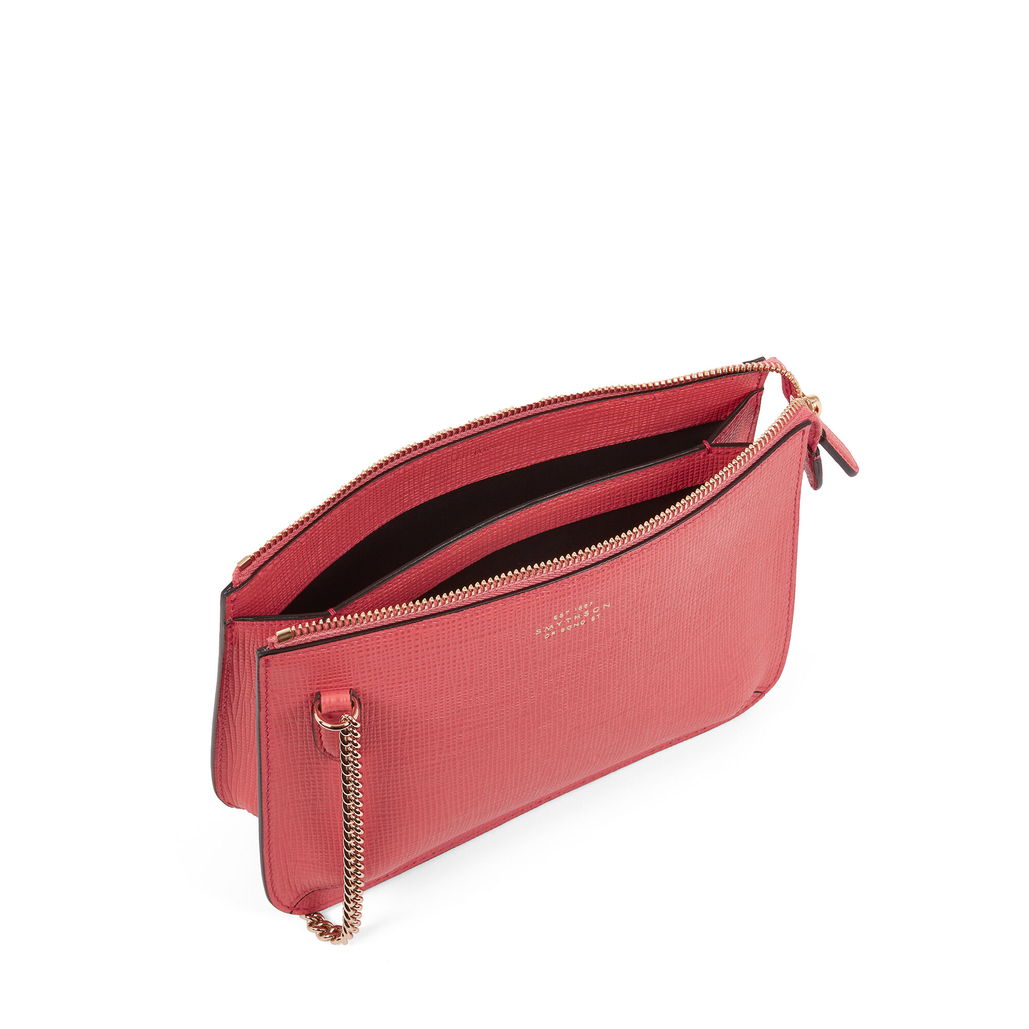 Double Pouch Crossbody Bag in Panama in coral Smythson