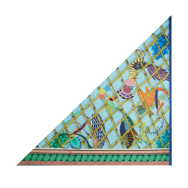 Bird Print Silk Triangle Scarf