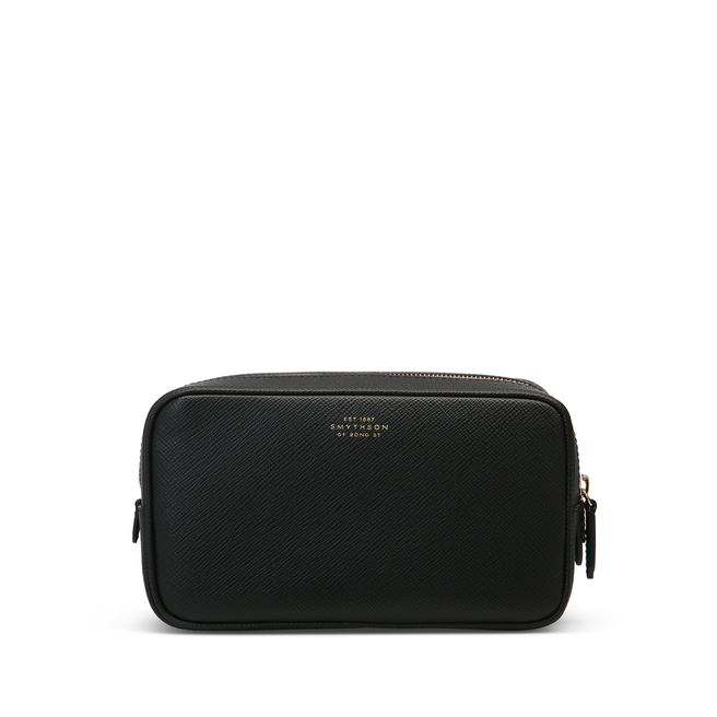 Washbag with Double Zip in Panama in black | Smythson